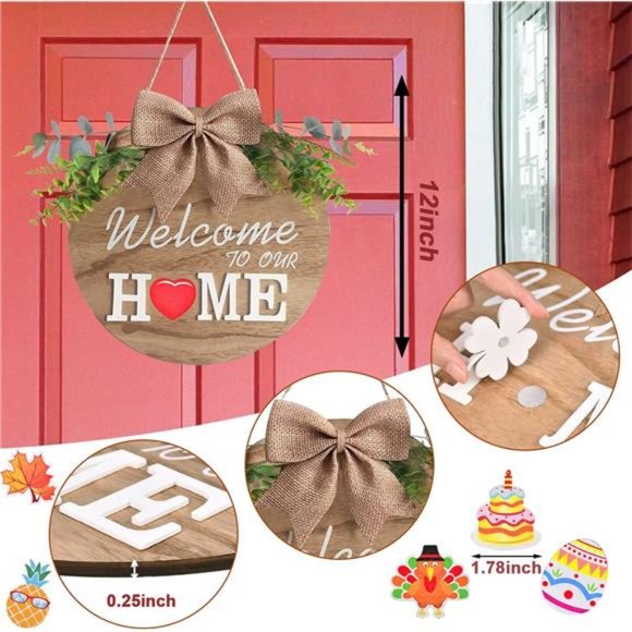 Interchangeable Welcome Home Sign, Seasonal Decor w/ 21 Changeable Icons (12in) - Picture 3 of 7